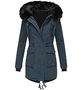 ZCVBOCZ Plus Size Parka Coats Women Solid Color Fur Collar Hooded Winter Warm Jackets Composite P...