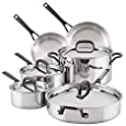 KitchenAid 5-Ply Clad Stainless Steel Cookware Pots and Pans Set, 10 Piece, Polished Stainless