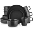 Stone Lain Coupe Dinnerware Set, Service For 4, Black Matte, Matte Black