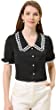 Allegra K Women's Sweet Peter Pan Contrast Collar Short Sleeves Button Up Blouse Tops