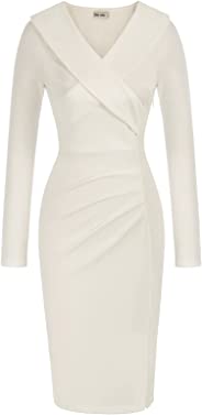 GRACE KARIN Women's Long Sleeve Work Dresses Office Business Wrap V Neck Pencil Bodycon Dress Cocktail Party