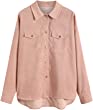 ZAFUL Womens Corduroy Shirts Plaid Boyfriend Oversized Blouses Button Down Jacket Tops with Pockets