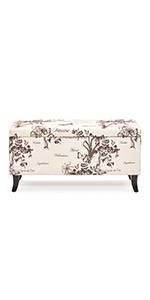 Script Printed Linen Upholstered Fabric Storage Ottoman