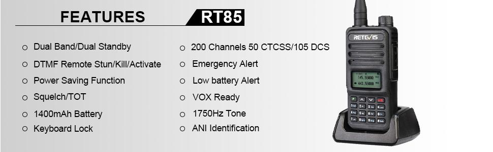 retevis RT85 2 way radio rechargeable long range