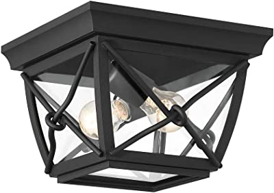 Designers Fountain 34835-BK Belmont 2-Light Outdoor Flush Mount Ceiling Light, Black