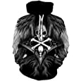 GIOSG Men Women Hoodies 3D Printed Skull Graphic Printed Pullover Sweatshirts with Pocket,Black3,XL