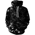 AviviRuth Unisex 3D Printed Hooded Sweatshirt Casual Pullover Hoodie Big Pockets,Black Geometry,S/M
