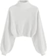 ZAFUL Women's Pullover Sweater Drop Shoulder Plain Knitted Cropped Sweater Pullover Solid Long Sleeve Cropped Tops