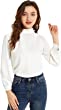 LYANER Women's Elegant Tie Back Mock Neck Long Sleeve Chiffon Blouse Work Shirt Top