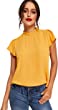 Romwe Women's Elegant Short Sleeve Mock Neck Workwear Blouse Top Shirts