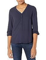 Amazon Essentials Women's 3/4 Sleeve Button Popover Shirt, Navy, Large