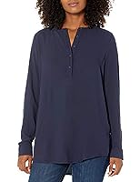 Amazon Essentials Women's Long-Sleeve Woven Blouse, Navy, Large