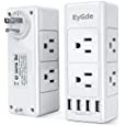 (2 Pack) Multi Plug Outlet Extender, EyGde Outlet Splitter with Rotating Plug, 6 Wall Outlet Widely Space (3 Side) and 4 USB Ports, Wall Adapter Power Strip Surge Protector (1700J) for Travel, Office