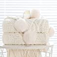 Chunky Knit Blanket with pom poms- Thick, Soft, Big, Cozy Throw Blankets for Couch, Bed, Sofa, Chair-50×60 Inches,White