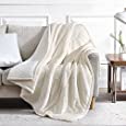 Lynnlov Thick 3 Layers Flannel Fleece Throw Blanket for Couch 50&quot; x 60&quot;, Solid Decorative Soft Microfiber Plush Blankets,Luxury Comfy Cozy Velvet Blanket for Sofa Chair Bed, Winter, Warm, Cream White