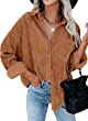 Dokotoo Womens Corduroy Button Down Shirts Boyfriend Long Sleeve Oversized Blouses Tops