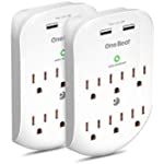 2 Pack 6-Outlet Wall Surge Protector, Multi Plug Outlet Extender, Outlet Wall Mount Adapter with 2 USB Charging Ports 2.4 A, 490 Joules, ETL Certified for Home, School, Office