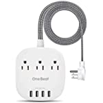 Desktop Power Strip with 3 Outlet 4 USB Ports 4.5A, Flat Plug and 5 ft Long Braided Extension Cords for Cruise Ship Travel Home Office, ETL Listed