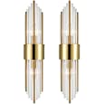 SHAWNKEY 2-Light Modern Brushed Titanium Gold Wall Sconce with Clear Glass Crystal Luxury Wall Light Fixtures for Bedroom Living Room Bathroom Vanity Mirror Light Fixtures Set of 2