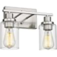 Cargifak 2-Light Vanity Lights, Brushed Nickel Finish Bathroom Vanity Light, Vanity Wall Light Fixtures with Clear Glass Lampshade, 4815-2W-BN