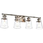 Lucidce Bathroom Vanity Light Brushed Nickel Wall Light Fixtures 4 Lights Vintage Wall Mount Lighting Sconces with Clear Glass Shades