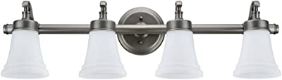 Aspen Creative 62067, Three-Light Metal Bathroom Vanity Wall Light Fixture, 30 1/2" Wide, Transitional Design in Rustic Pewter with White Opal Glass Shade