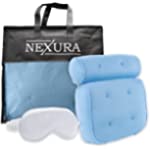 Nexura Bath Pillow Luxury Comfort - Upgraded with 6 Strong Adhesive Non-Slip Suction Cups, Thick &amp; Soft, Air Mesh Technology Bathtub for Headrest, Back Neck Support Sleep Eye Pad (Blue), 3D-B