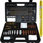 ZONWISH 60 Pieces Universal Gun Cleaning Kit - Gun Cleaner Kit with 9mm Pen Light, 100 Cleaning Patches &amp; Travel Case - Suitable for All Caliber Hunting Rifle Pistol Handgun &amp; Shotgun Cleaning Kit