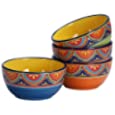 Bico Tunisian 26oz Ceramic Cereal Bowls Set of 4, for Pasta, Salad, Cereal, Soup &amp; Microwave &amp; Dishwasher Safe