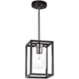 VINLUZ Single 1 Light Black and Brushed Nickel Modern Glass Pendant Light Industrial Modern Metal Chandelier with Clear Glass Shade for Dining Room Kitchen Island Foyer Cafe