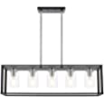 VINLUZ Farmhouse Kitchen Island Lighting Fixture,5 Light Black and Chrome Finish Linear Pendant Chandelier with Clear Glass Lampshade Dining Room Chandelier for Foyer Bedroom Living Room