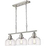 EAPUDUN 3-Light Kitchen Island Light, Farmhouse Pendant Lighting for Dining Room Pool Table Ceiling Light, Brushed Nickel Finish with Clear Glass, PDA1125-BNK