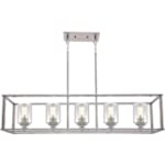 VINLUZ Rectangle Dining Room Chandelier Classic Pendant Lighting for Kitchen Island,Chrome Finish with Clear Glass Shade Adjustable Height Hanging Ceiling Light