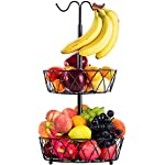 DYHOME Fruit Basket，2 Tier Fruit Basket，Fruit Basket with Banana Hanger，Fruit Bowl for Kitchen Counter，Vegetable Basket Countertop Detachable Fruit Stand-Black