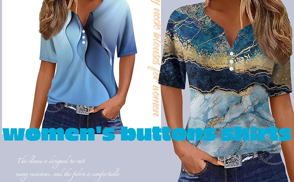 Womens Tops Dressy Casual Short Sleeve Shirts V Neck Blouses Work Business Clothes 