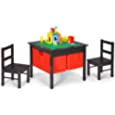 Costzon Kids Table and Chair Set, Children Wooden Activity Table w/Storage, Double-sided Building Block Tabletop, Drawer, 2 Chairs for Preschool, Nursery, Kindergarten, Toddler Table &amp; Chair, Espresso