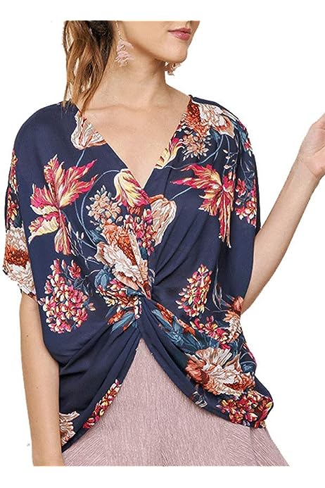 Twisted Sister! Great Floral Print Reversible Knot Top