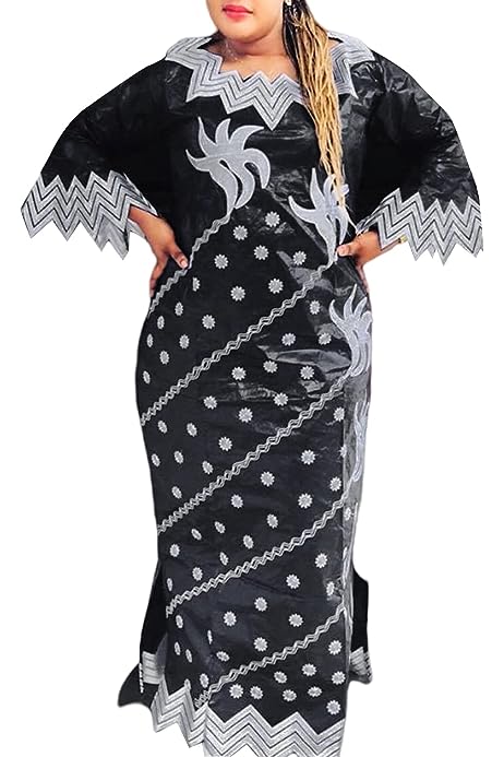 African Dresses for Women, 3/4 Sleeves Embroidery Wedding Dress with Scarf Boubou
