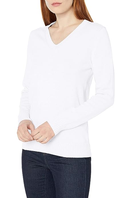 Women's 100% Cotton Long-Sleeve V-Neck Sweater