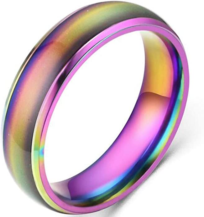 4mm Stainless Steel Temperature Sensative Color Changing Wedding Band Mood Ring