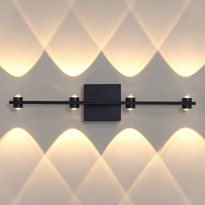 Up Down Wall Light, 4-Lights Indoor Modren Decorative Lighting Bathroom Vanity Light, 3000K Warm White Matte Black Led Spot Light,16W 1600lm Large Decor Wall Sconces for Living Room Stair Bedroom