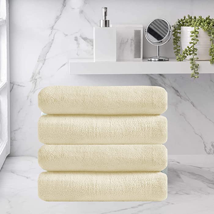 Set of 4 Cream Bath Towel 35 x 70 Inches Ultra Soft Towels Set for Bathroom 700 GSM Oversized Shower Towels Highly Absorbent Quick Dry Bath Sheet Luxury Hotel & Spa Towels