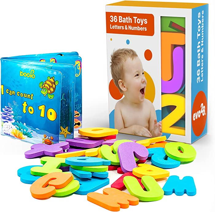 EVO28 Baby Bath Toys Alphabet Letters and Numbers with Inflatable Waterproof Book, Bathtub Toys for Infant ,Toddlers and Kids Educational Fun and Learn