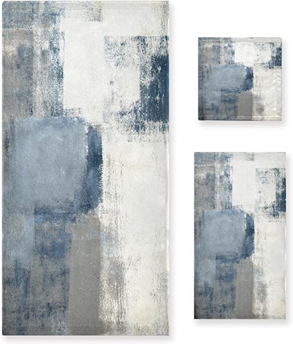 AIYOOLER Vintage Bath Towels Set,Retro Blue Grey Abstract Art Painting 3 Piece Soft Towel Set(1 Luxury Bath Towel 1 Hand Towel 1 Washcloth) Absorbent Bathroom Towels Decorative Kitchen Shower Towel