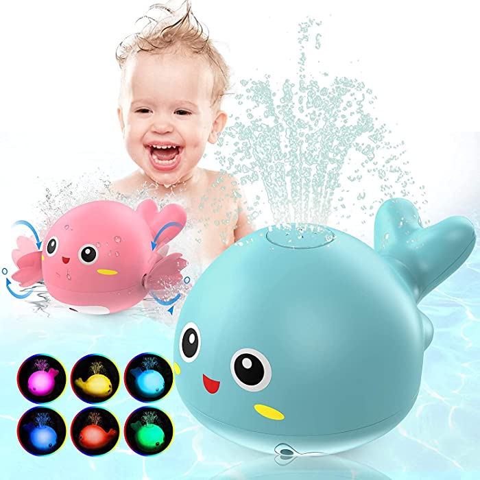 TOYOKID Baby Bath Toys for Toddlers 1 2 3 4 5 Years Old Boys and Girls Kid,Light Up Whale Bath Toy Sprinkler Automatically Bath Tub Toy for Bath with Color Box,Green