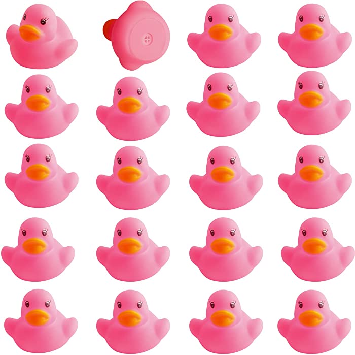 Umbresen Bath Duck Toys Yellow Rubber Ducks Preschool Bathtub Float Squeak Duckies Gift for Baby Toddler Infant Shower Car Pool Halloween Christmas Decorations (Pink Set of 20)