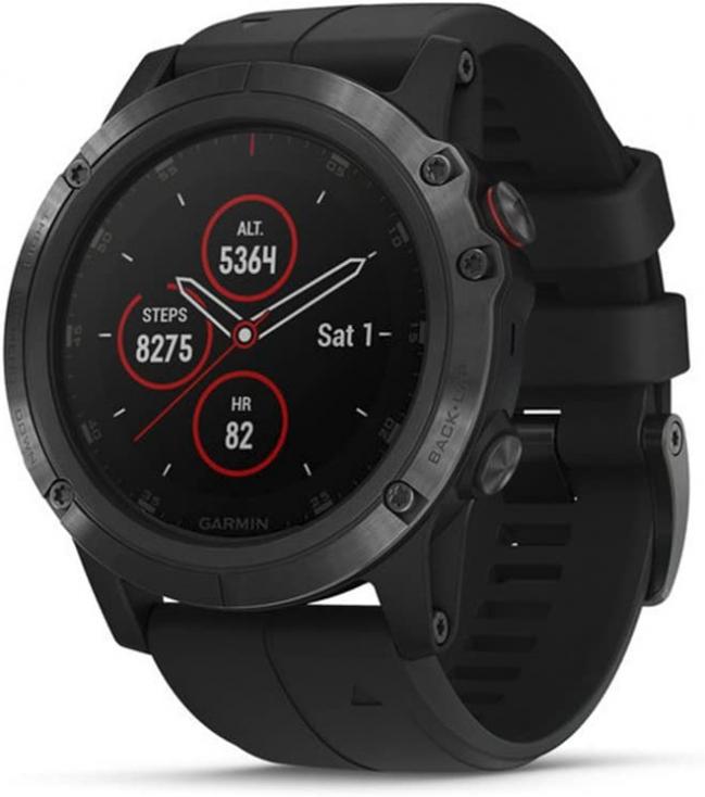 Garmin fenix 5X Plus, Ultimate Multisport GPS Smartwatch, Features Color Topo Maps and Pulse Ox, Heart Rate Monitoring, Music and Contactless Payment, Black with Black Band