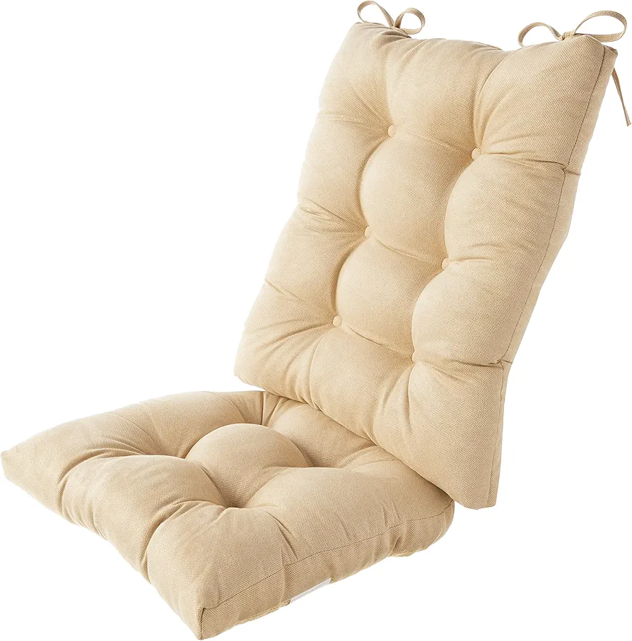 Klear Vu Omega Non-Slip Rocking Chair Cushion Set with Thick Padding and Tufted Design, Includes Seat Pad & Back Pillow with Ties for Living Room Rocker, 17x17 Inches, 2 Piece Set, Natural