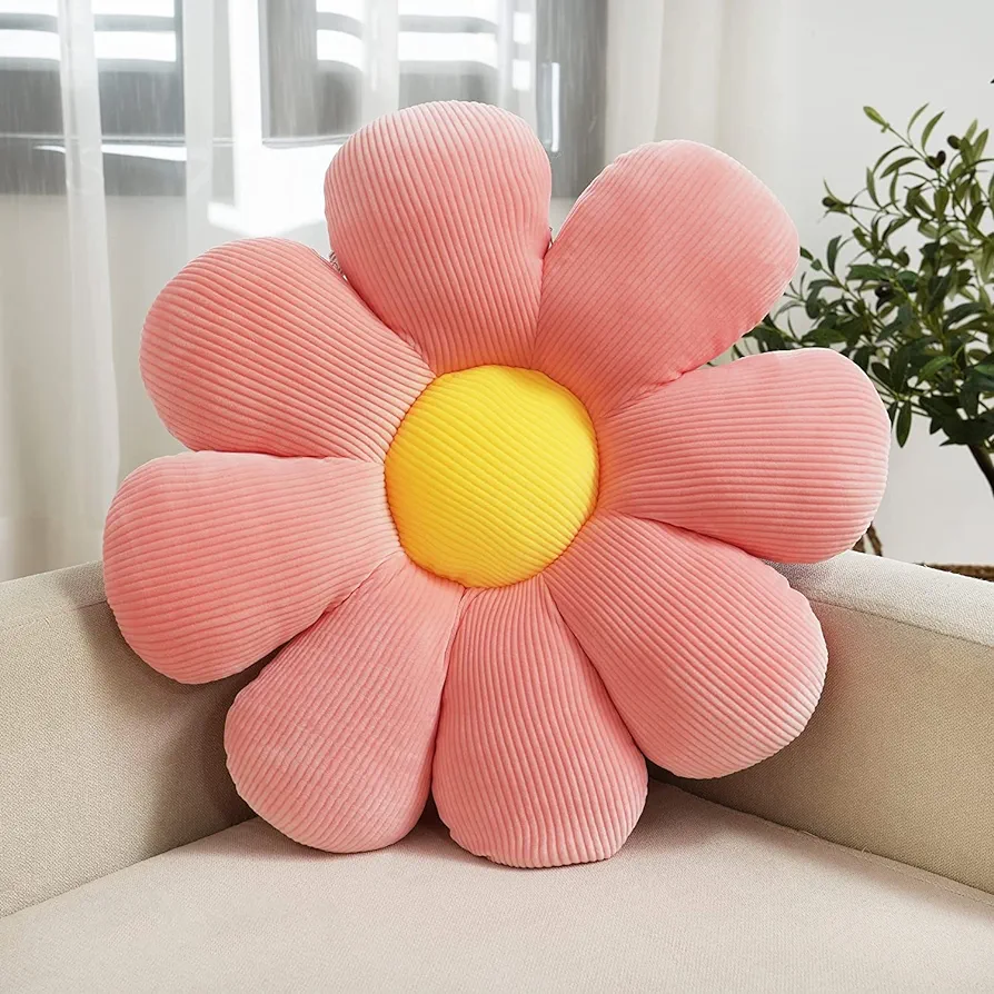 Flower Pillow Cute Daisy Floor Cushion Soft Plant Pillows Preppy Aesthetic Home Decor for Bedroom, Living Room(Pink,14.5")