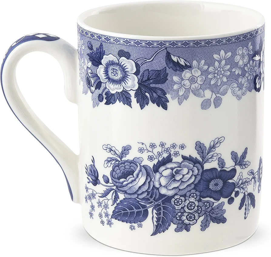 Spode Blue Room Collection Mug | India Sporting Motif | 16-Ounce | Large Cup for Coffee, Latte, Tea, and Hot Cocoa | Made of Porcelain | Dishwasher and Microwave Safe (Blue Rose)